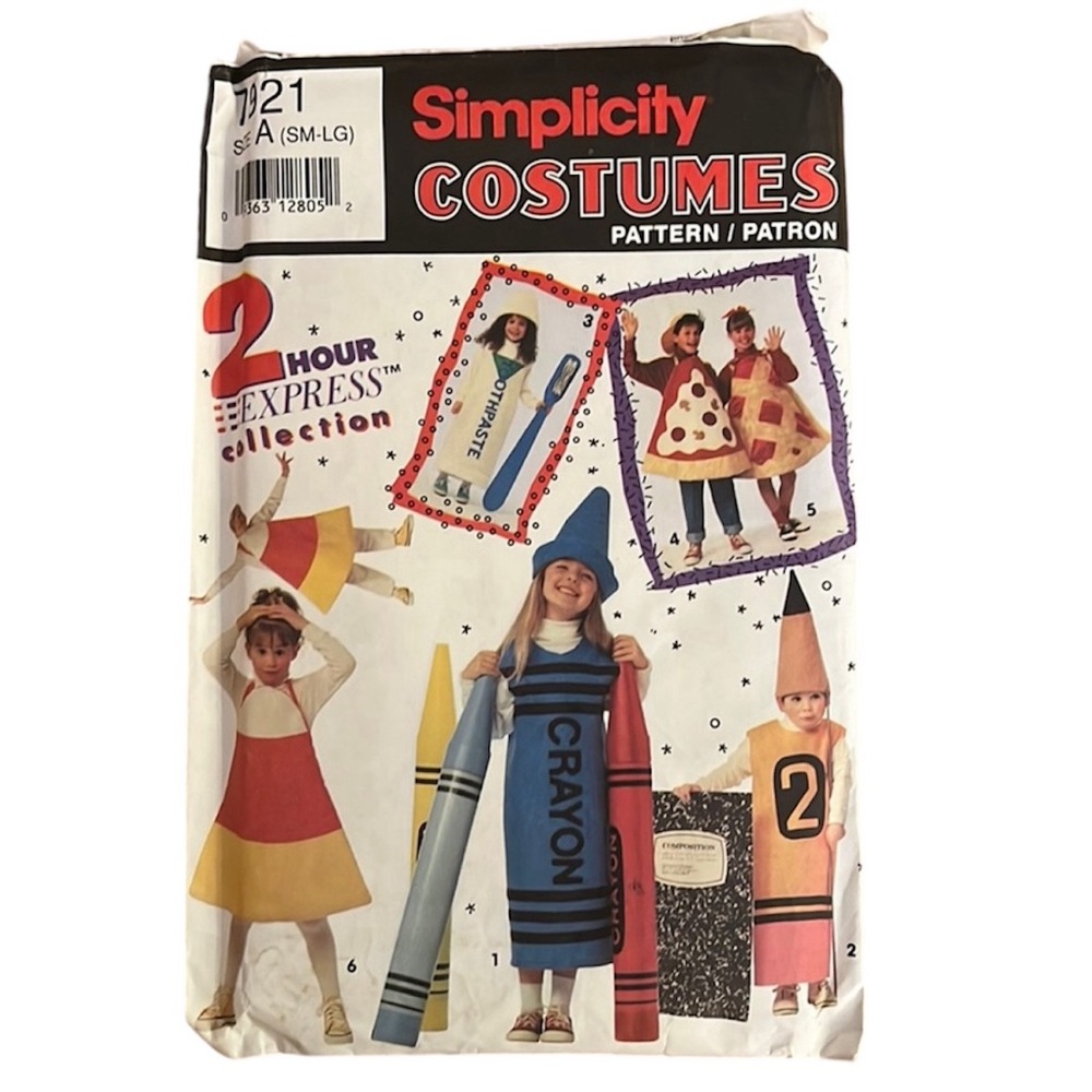 Simplicity sewing costume patterns crayon candy corn pizza toothpaste pie